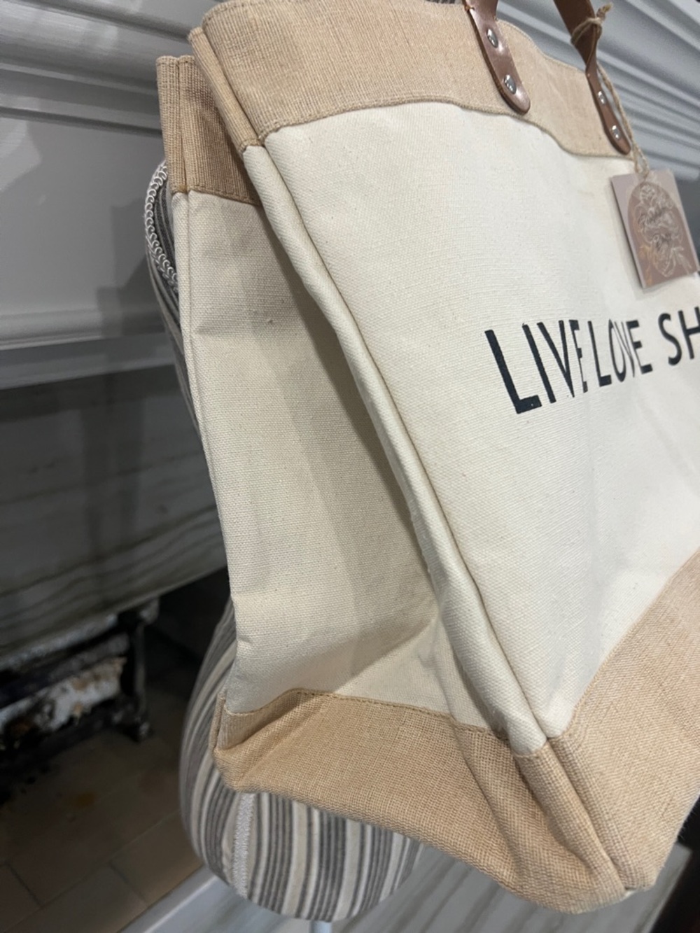 LIVE LOVE SHOP Canvas Tote Bag in Cream and Tan - Picture 2 of 5